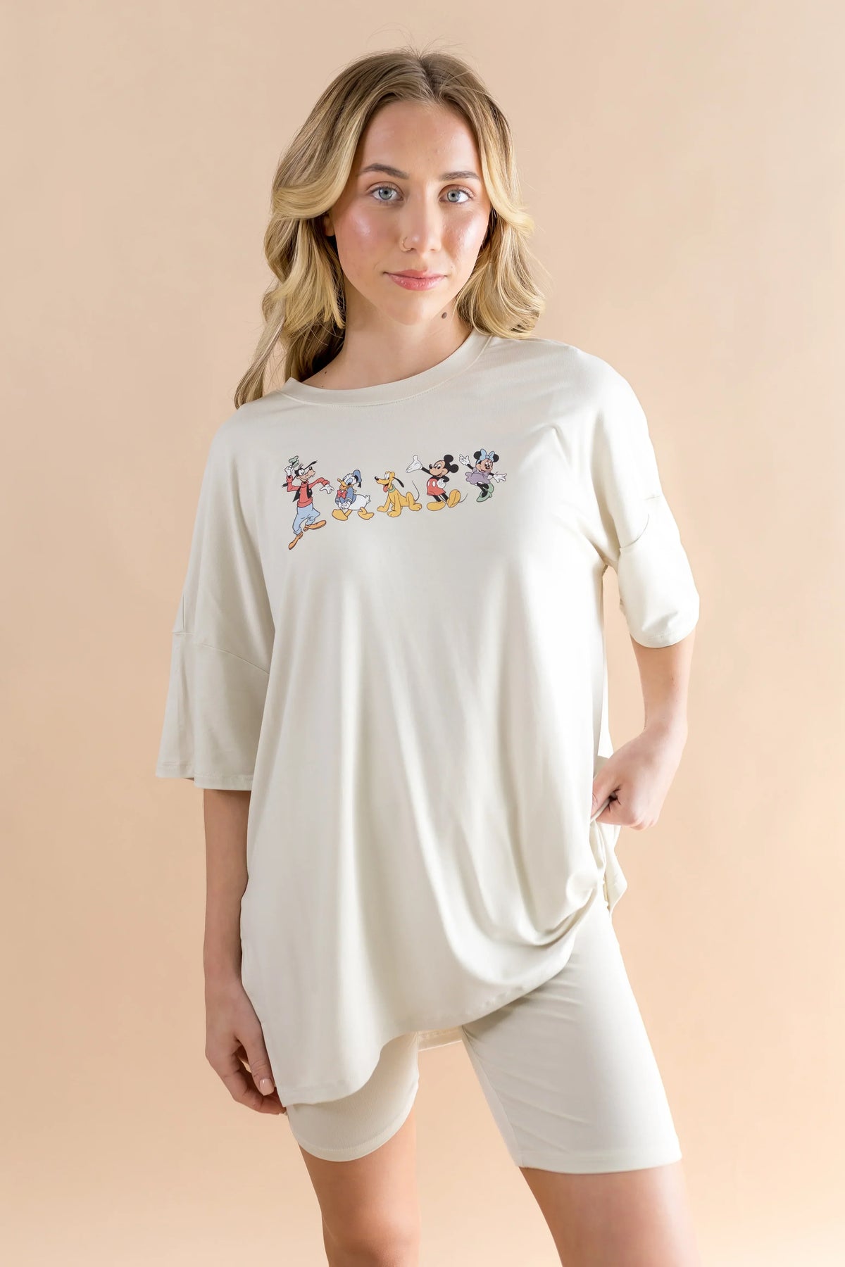 Women’s Biker Short Set in Mickey and Friends on Ecru Main image