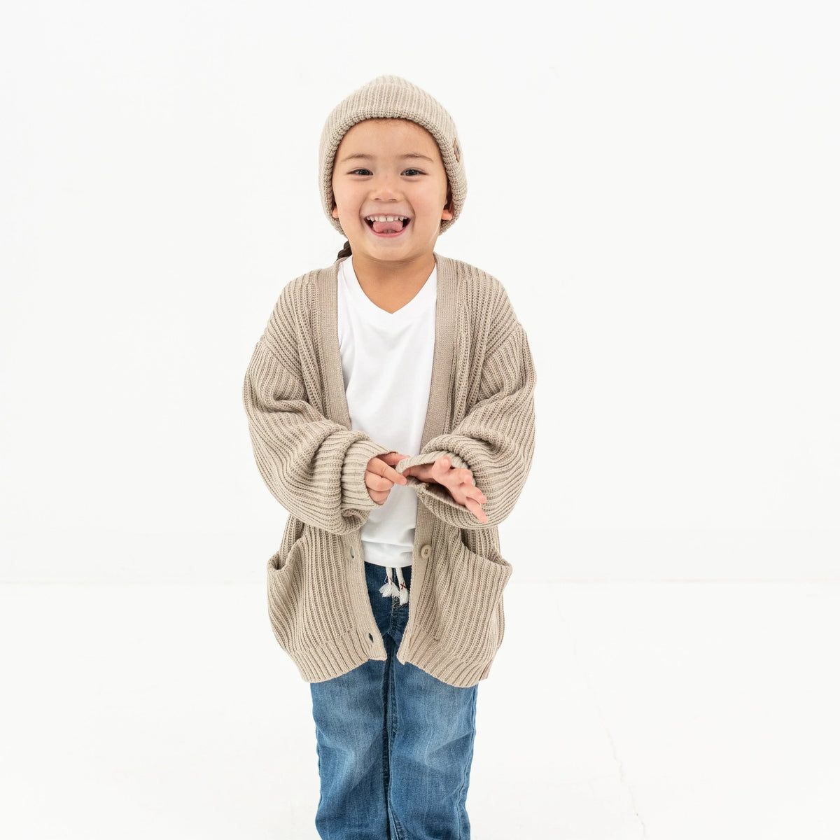 Chunky Knit Oversized Cardigan in Almond Main image