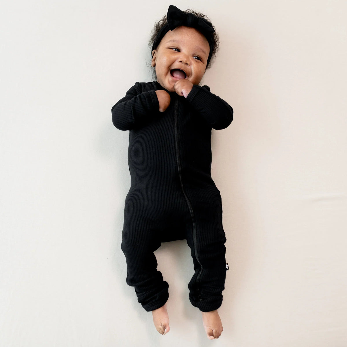 Ribbed Zipper Romper in Midnight Main image