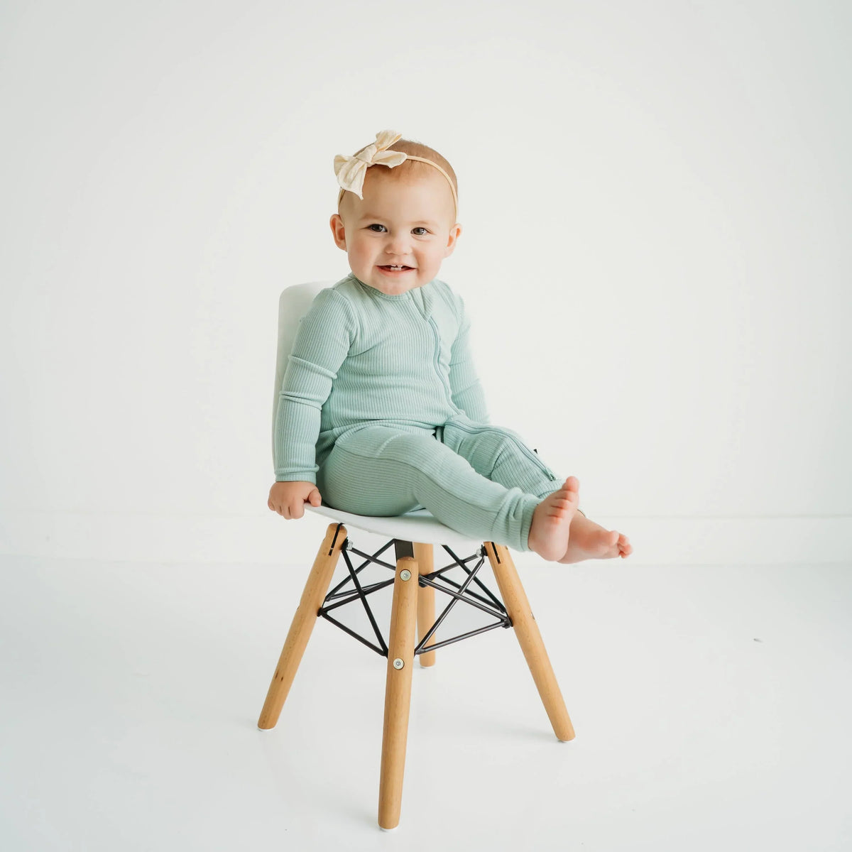Ribbed Zipper Romper in Sage Main image