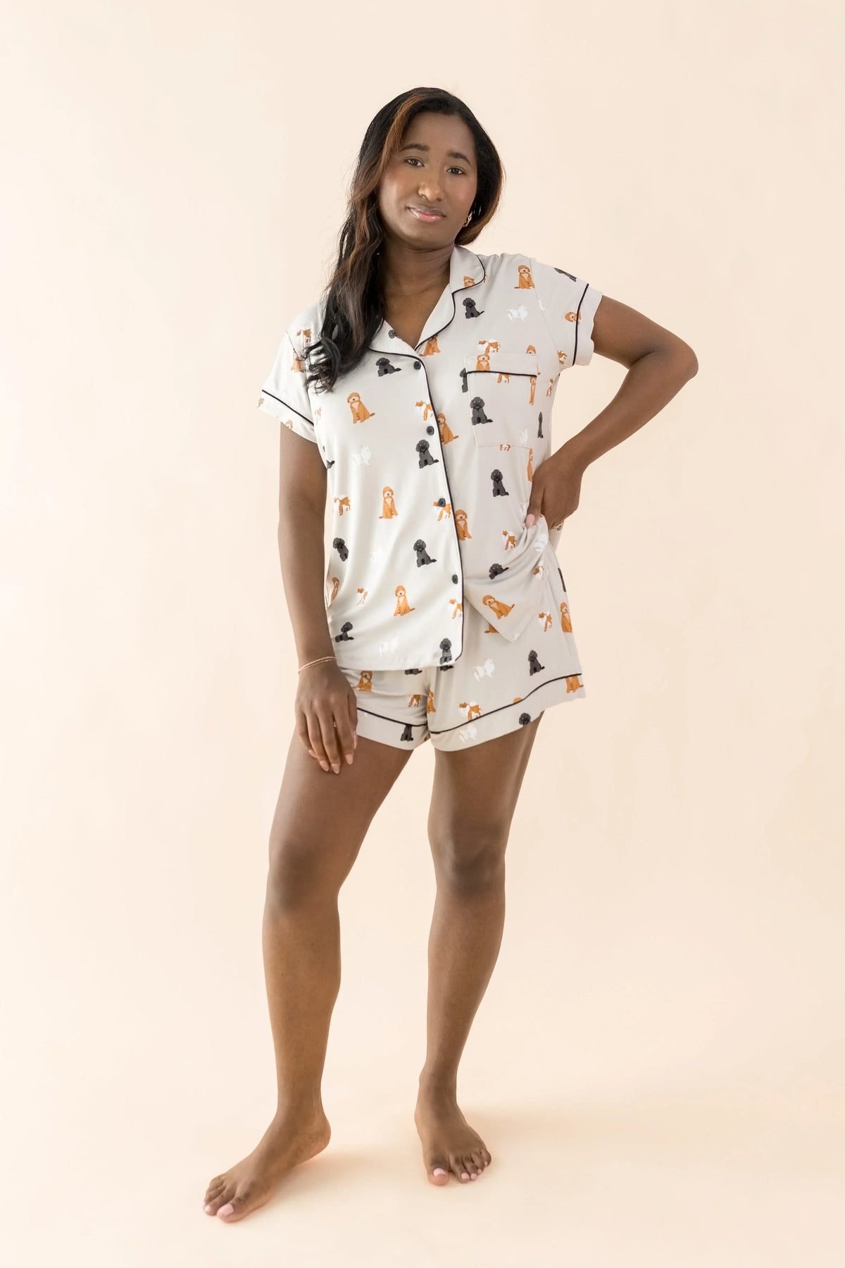 Women's Short Sleeve Pajama Set in Fluffy Dog Main image
