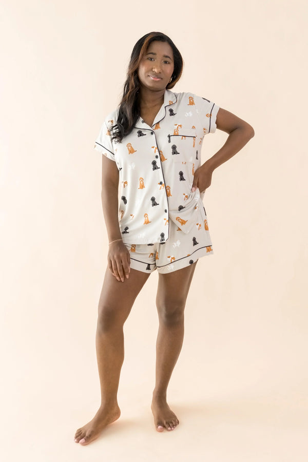 Women's Short Sleeve Pajama Set in Fluffy Dog