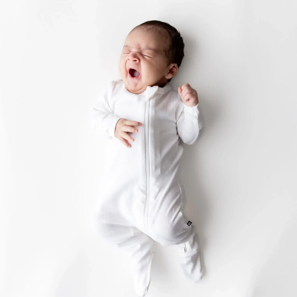 Pointelle Zippered Footie in Cloud