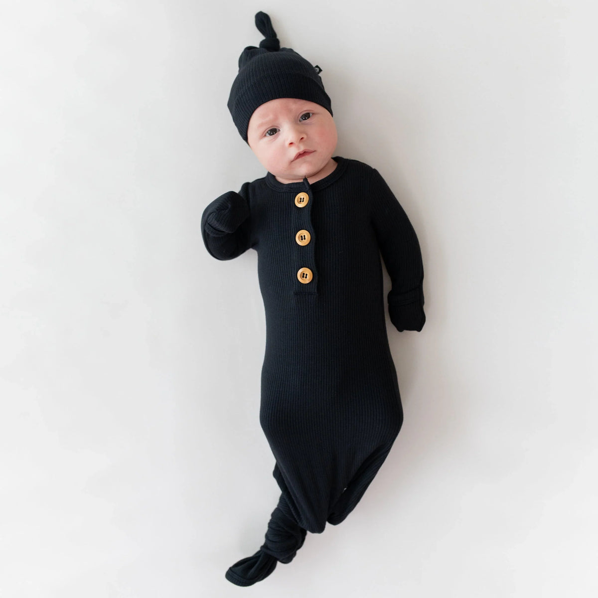 Ribbed Knotted Gown with Hat Set in Midnight Main image
