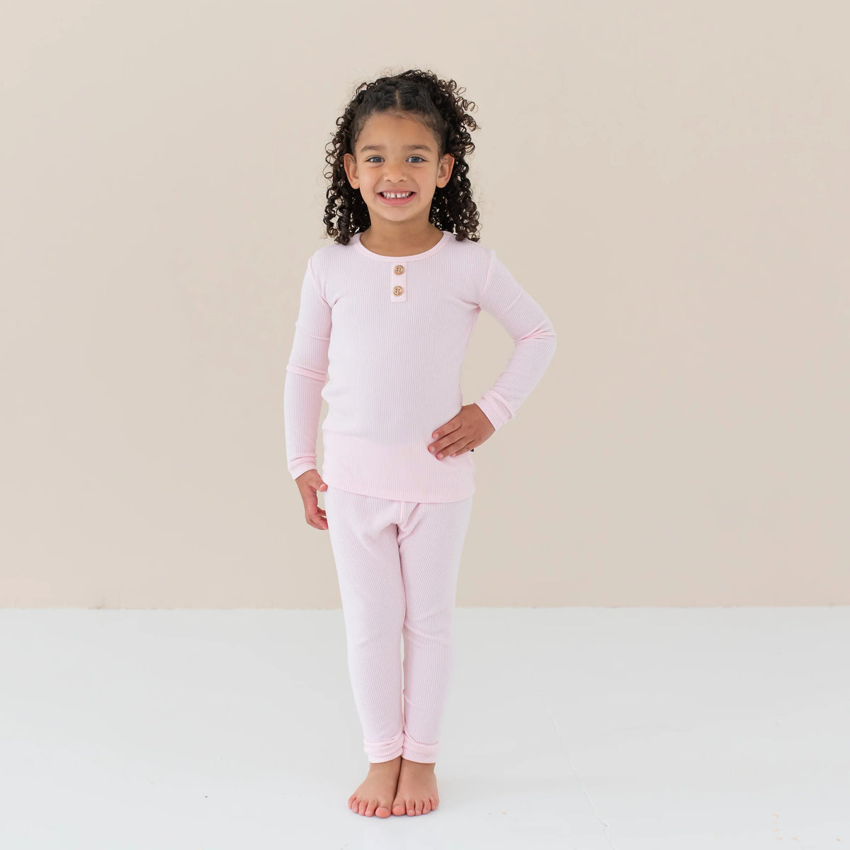 Ribbed Henley Set in Sakura Main image