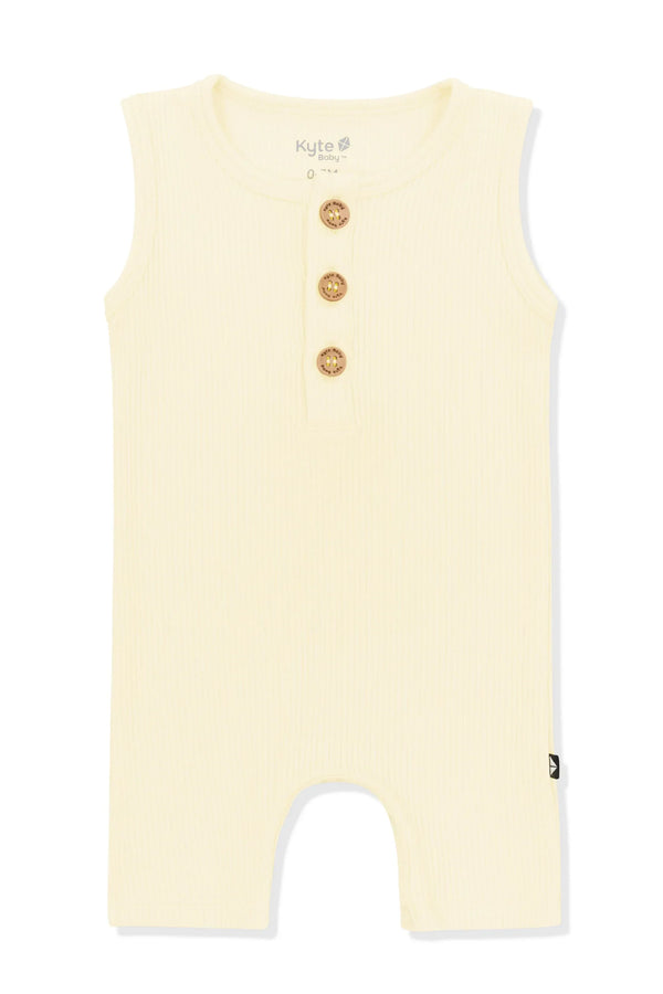 Ribbed Sleeveless Shortall in Chamomile