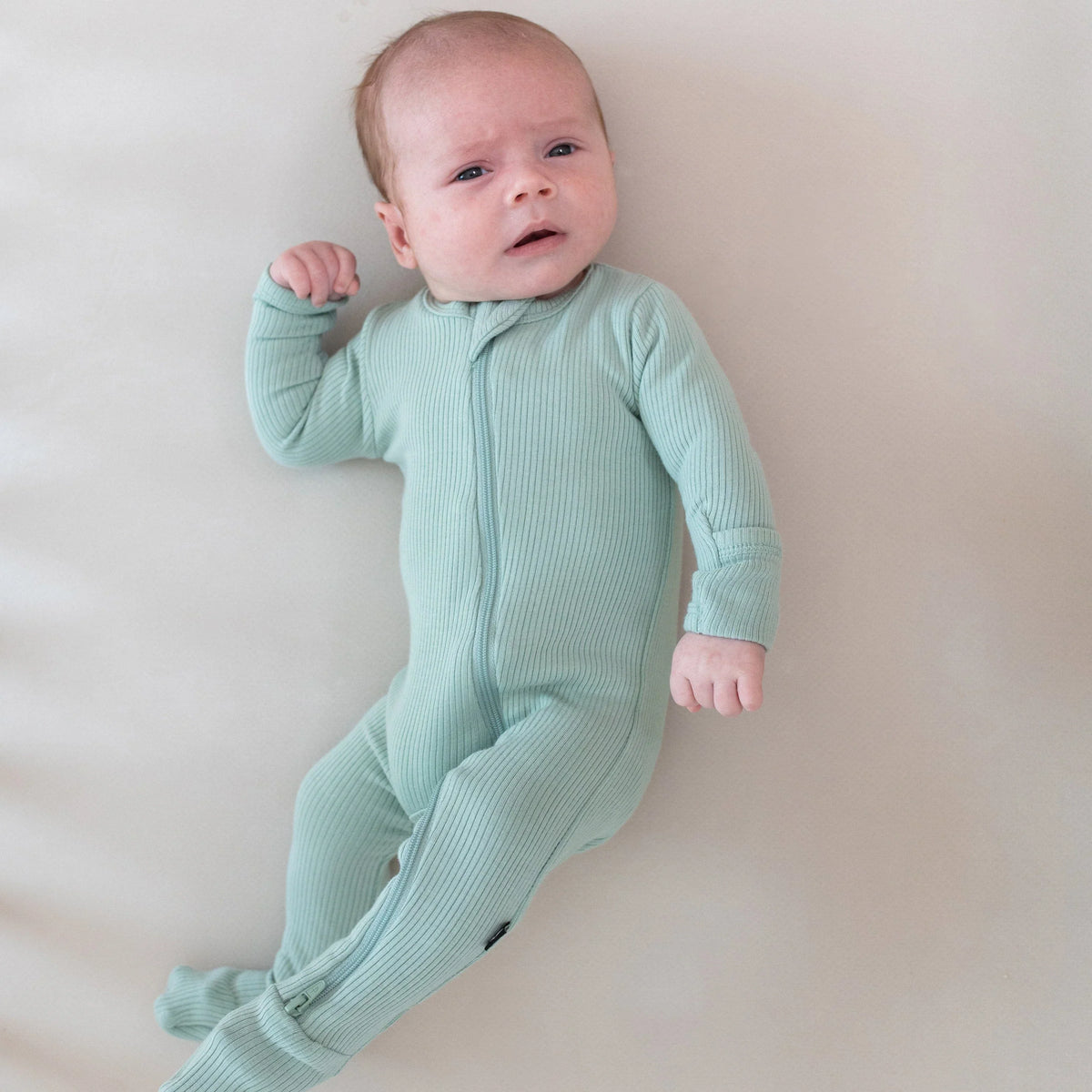 Ribbed Zipper Footie in Sage Main image
