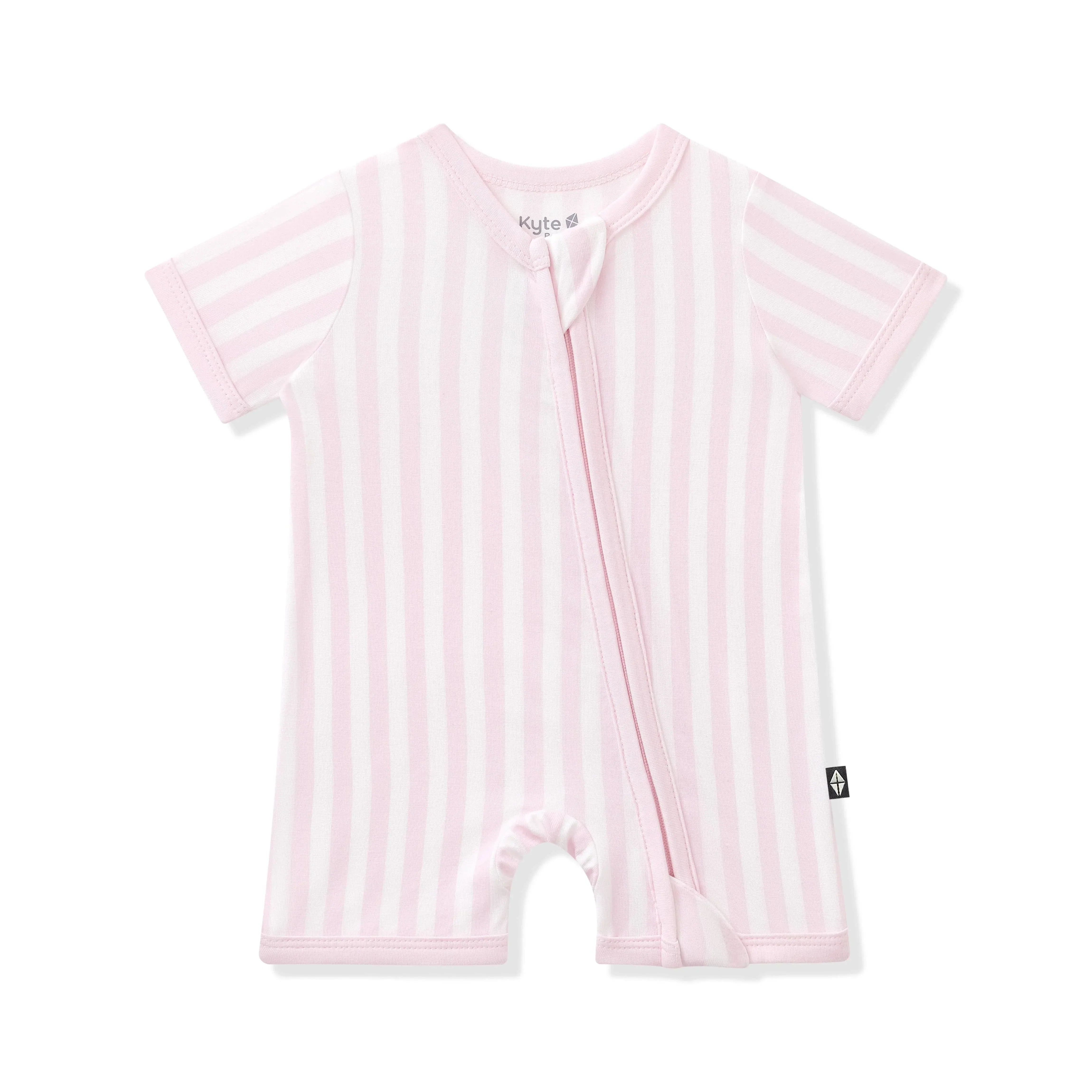 Zipper Shortall Romper in Small Sakura Stripe Secondary image