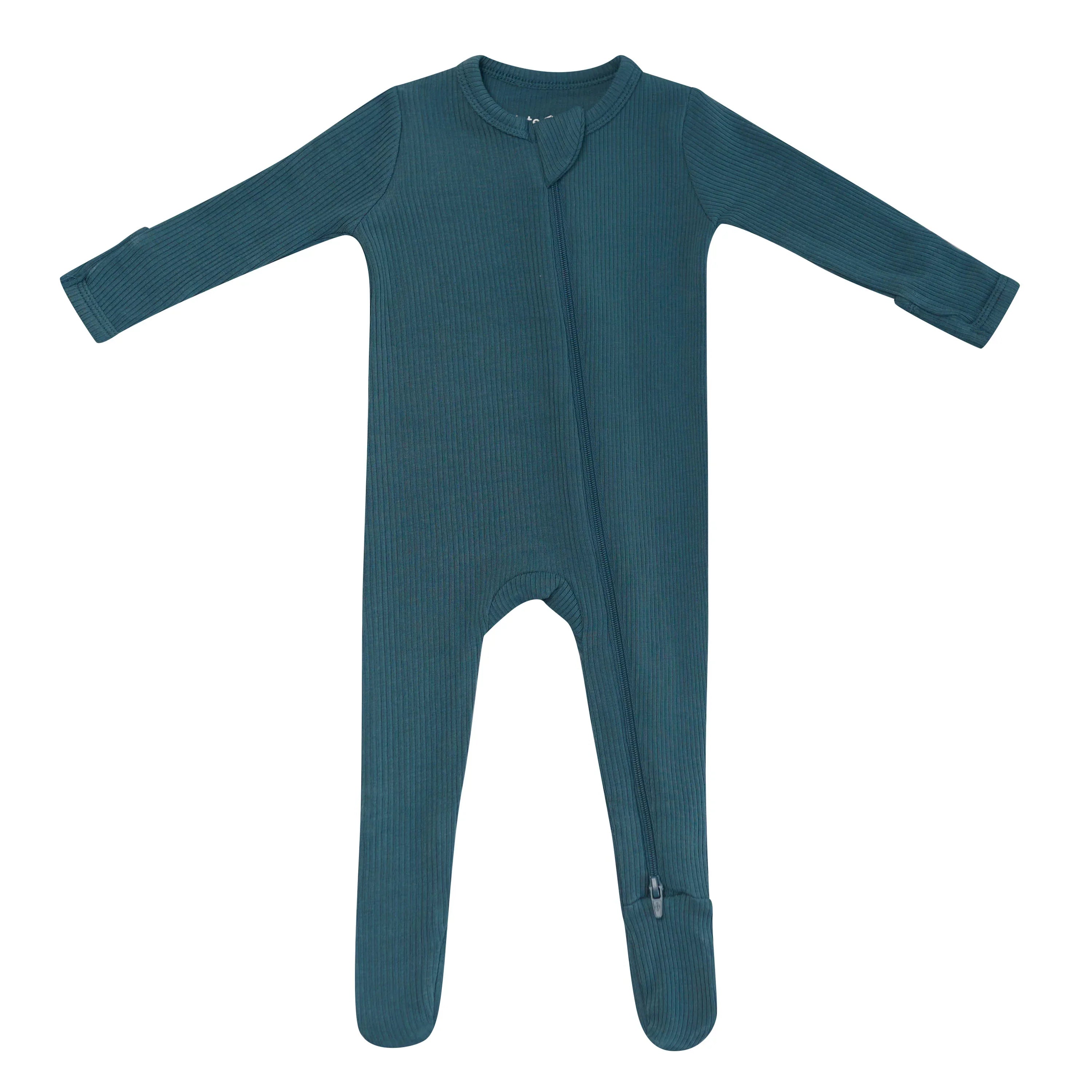 Ribbed Zipper Footie in Atlantic Secondary image