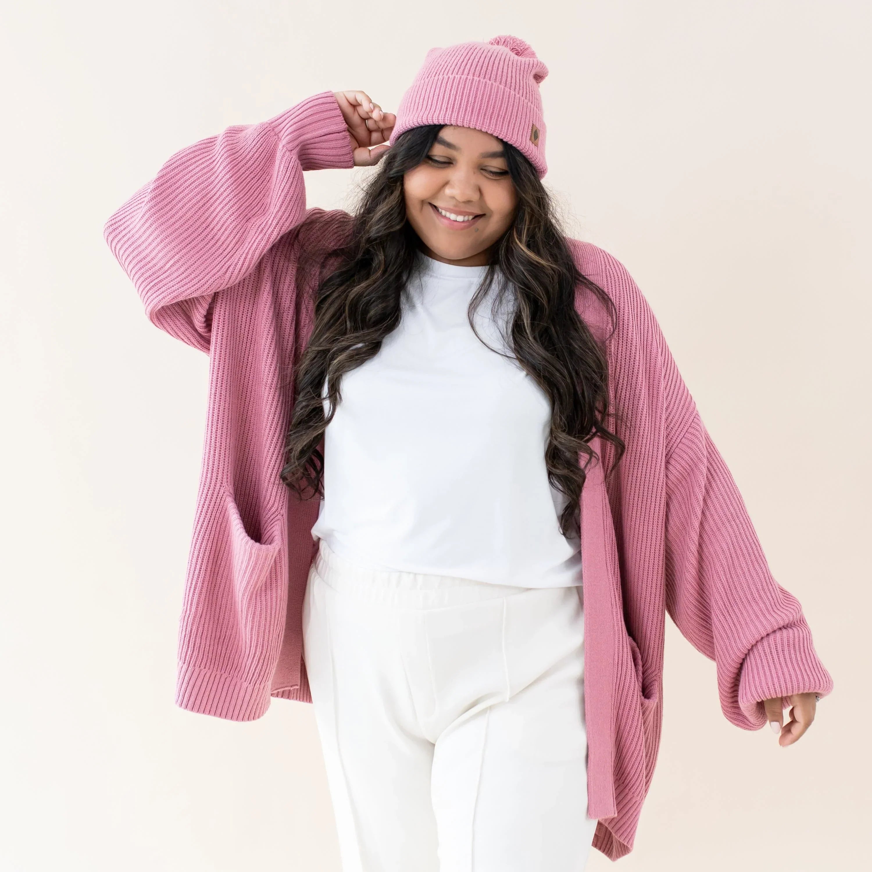 Chunky Knit Women's Oversized Cardigan in Apple Blossom Secondary image