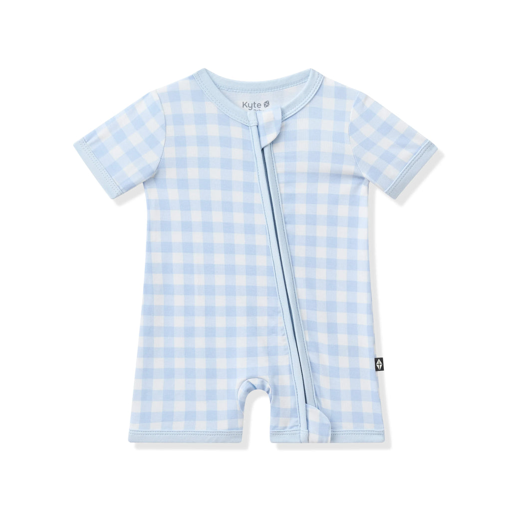 Zipper Shortall Romper in Gingham Breeze