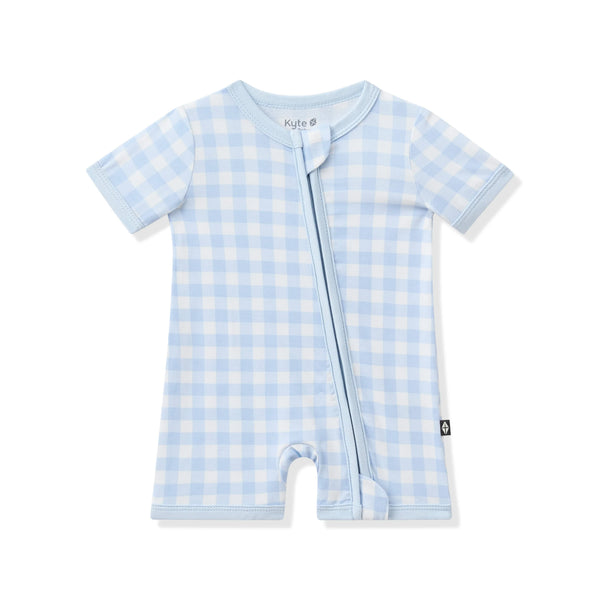 Zipper Shortall Romper in Gingham Breeze