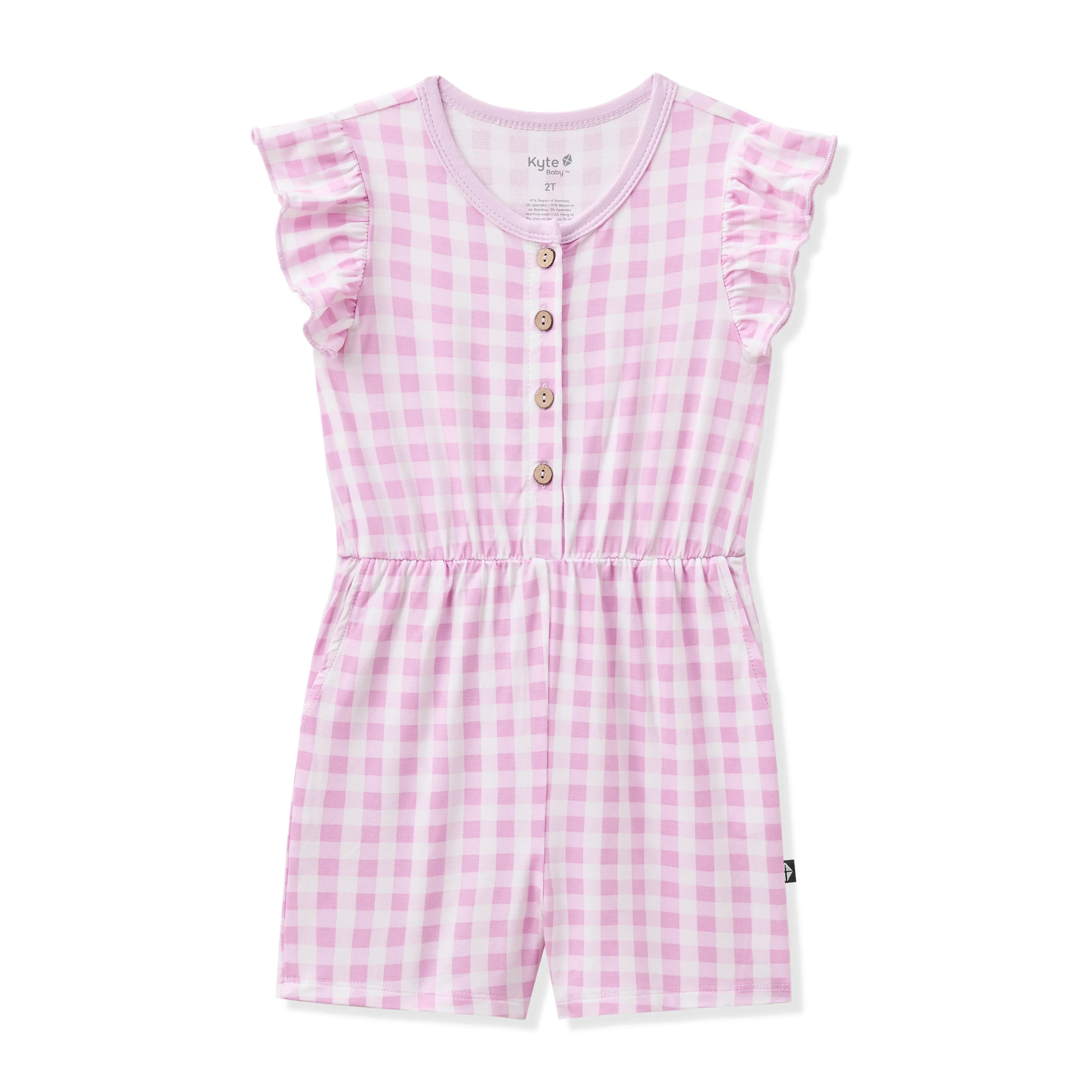 Flutter Sleeve Romper in Gingham Thistle Secondary image