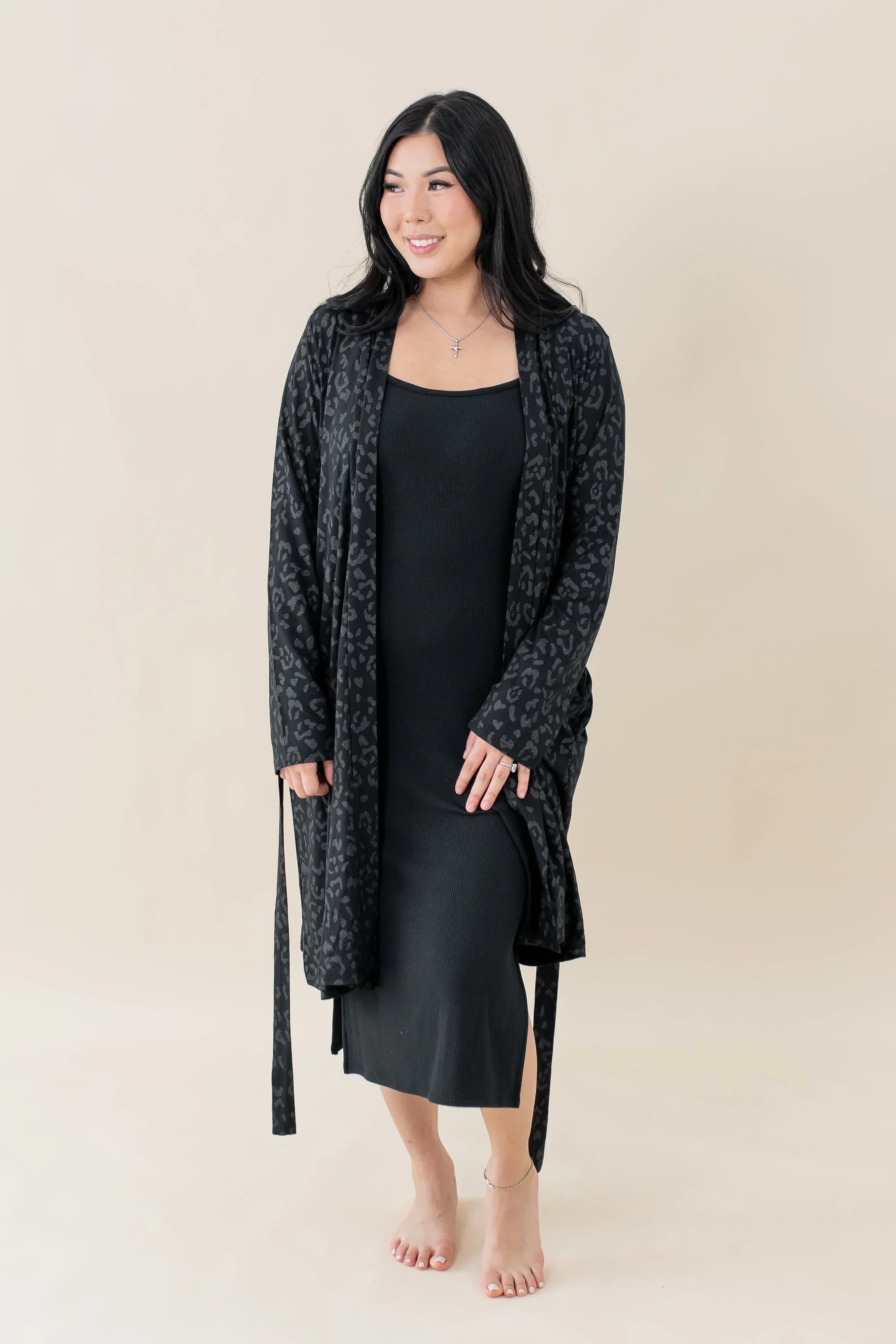 Women's Lounge Robe in Midnight Leopard Secondary image