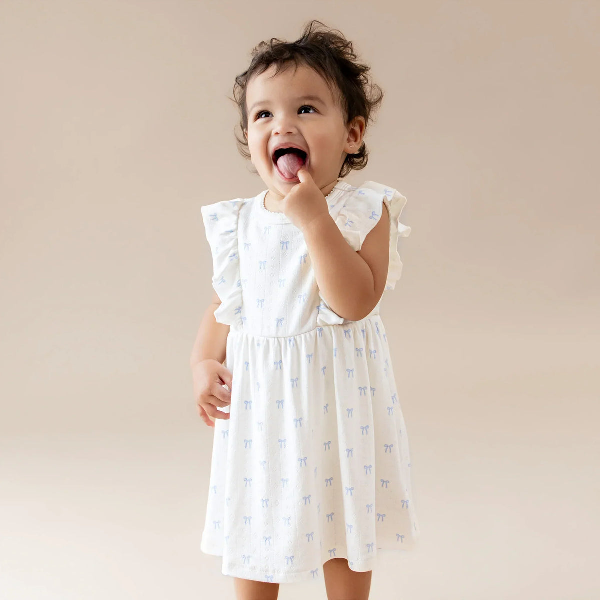 Pointelle Bodysuit Dress in Sweet Blue Bow Main image