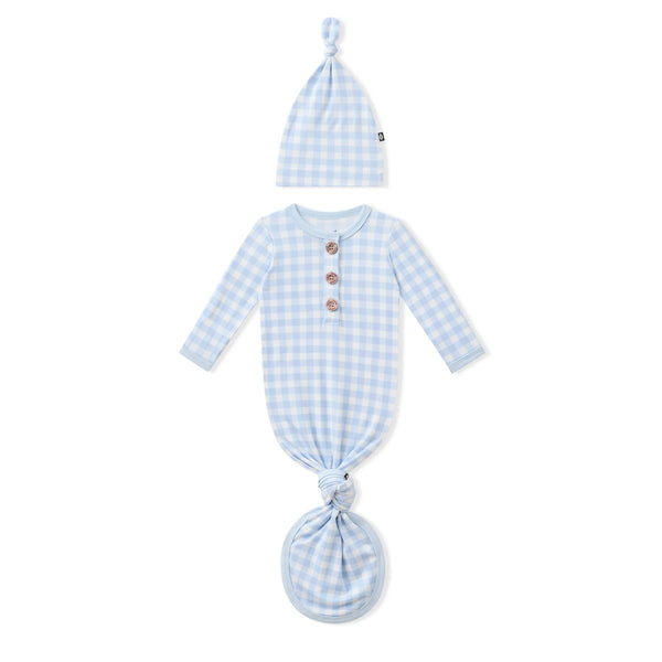 Knotted Gown with Hat Set in Gingham Breeze