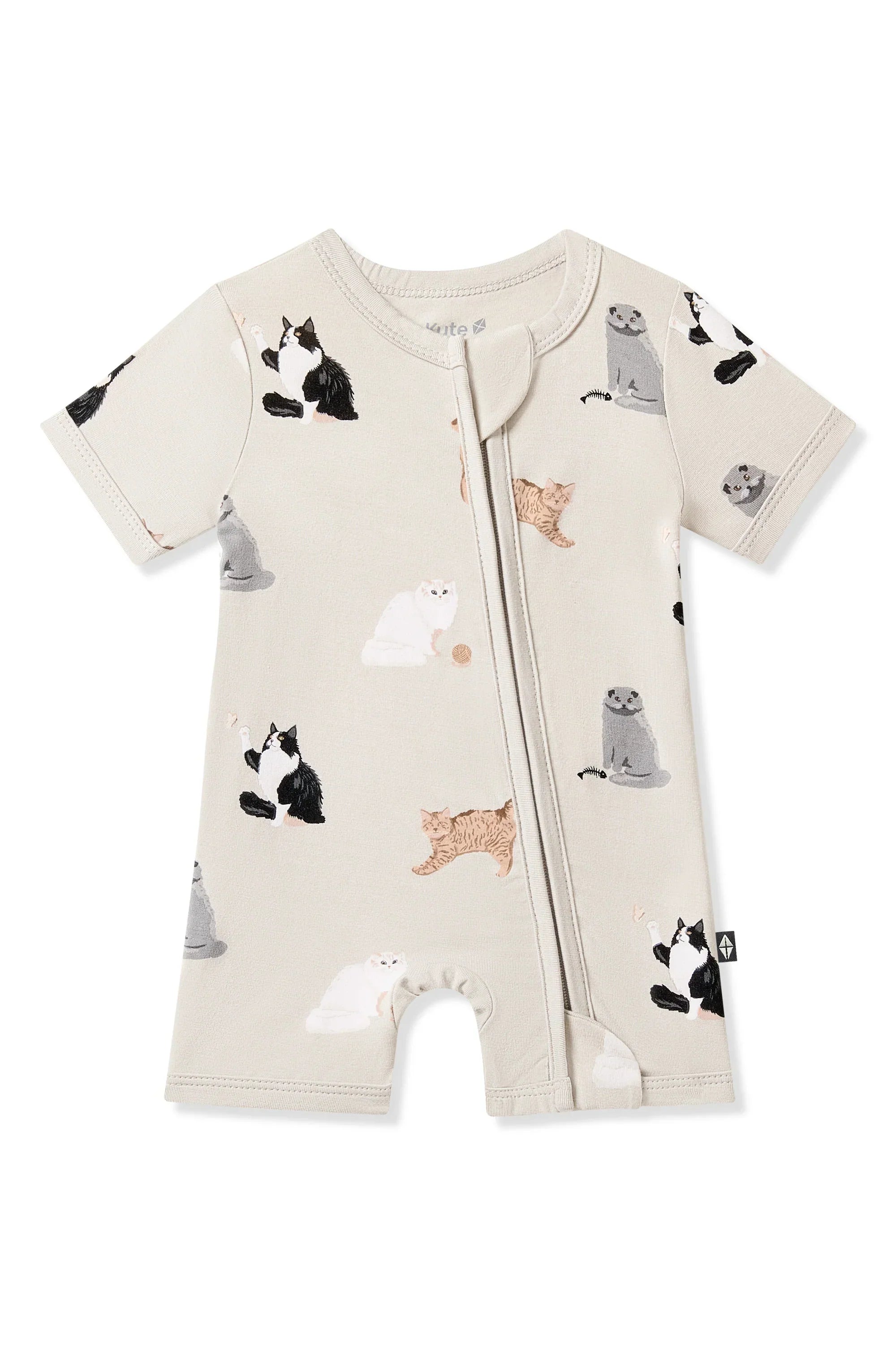 Zipper Shortall Romper in Fluffy Cat Secondary image