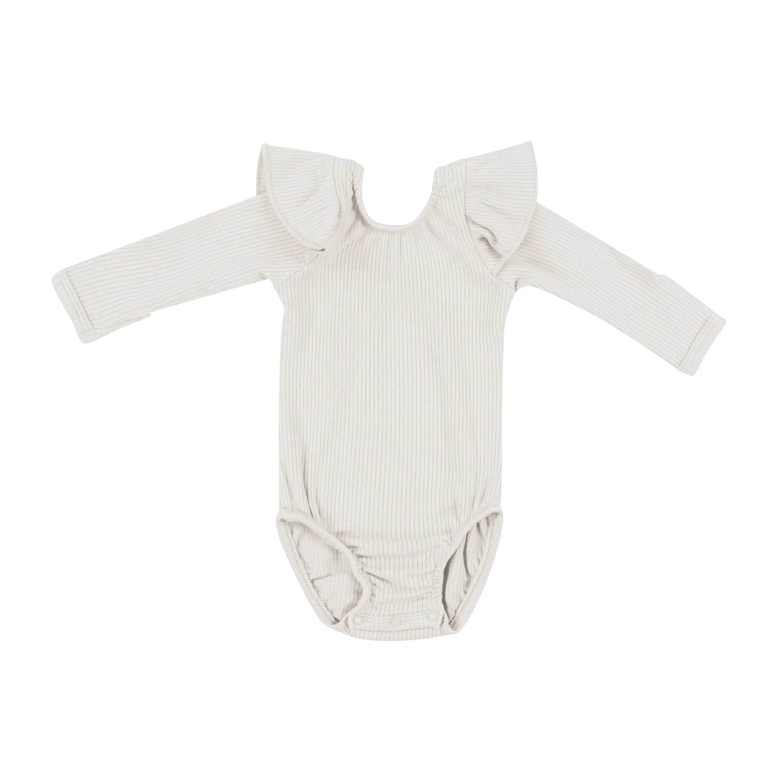 Ribbed Long Sleeve Ruffle Leotard in Oat Secondary image