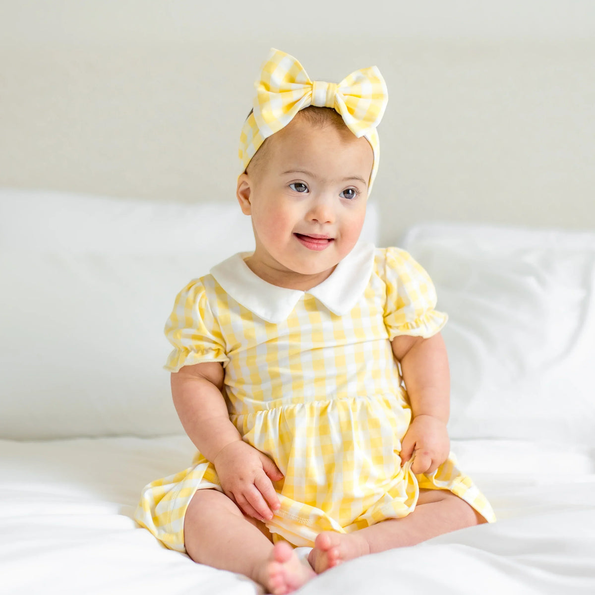 Peter Pan Collar Bodysuit Dress in Gingham Chamomile Main image