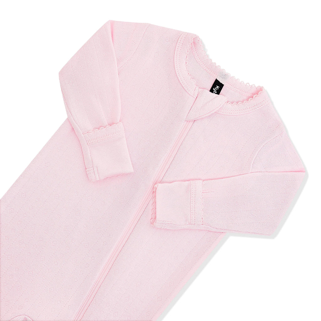 Pointelle Zippered Footie in Sakura