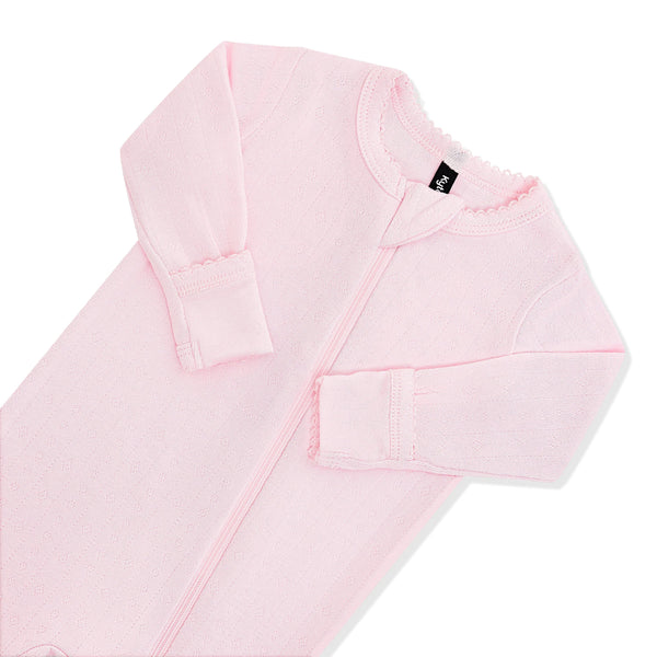 Pointelle Zippered Footie in Sakura