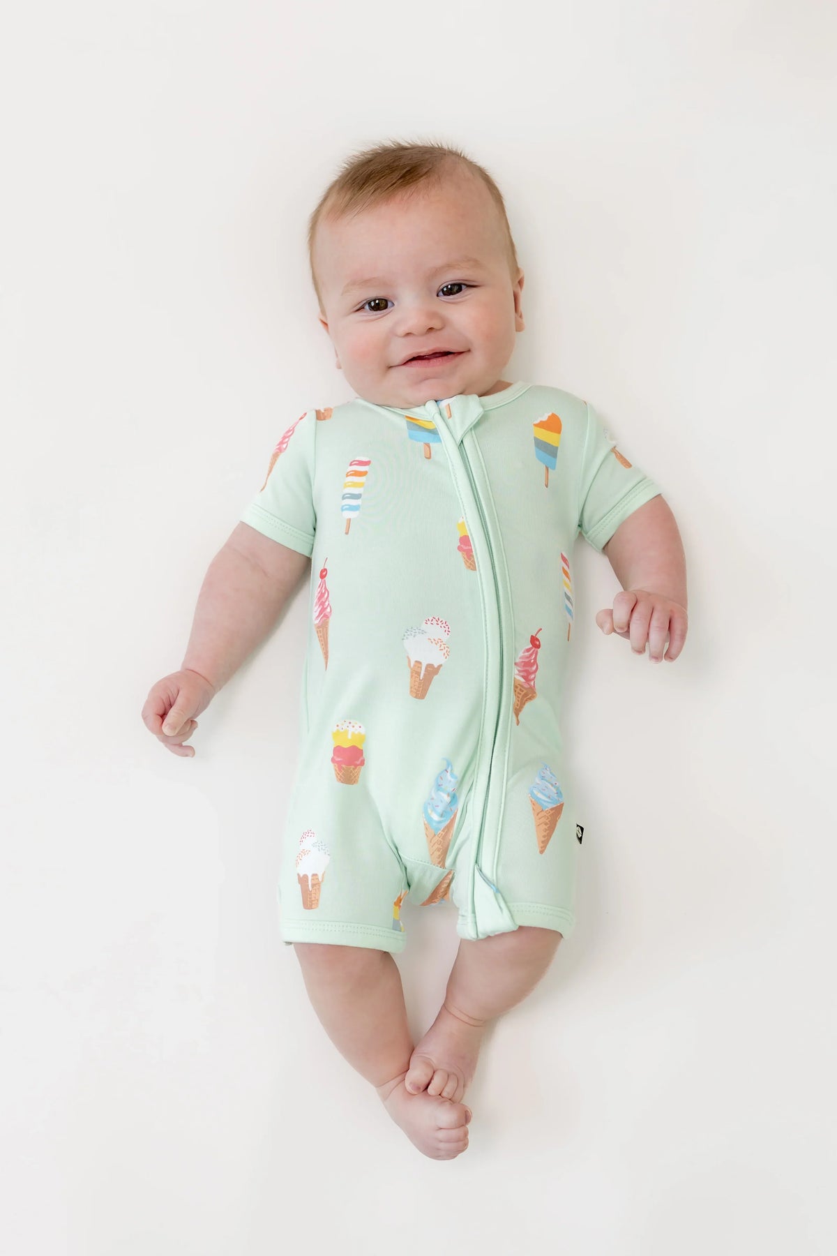Zipper Shortall Romper in Mint Ice Cream Main image