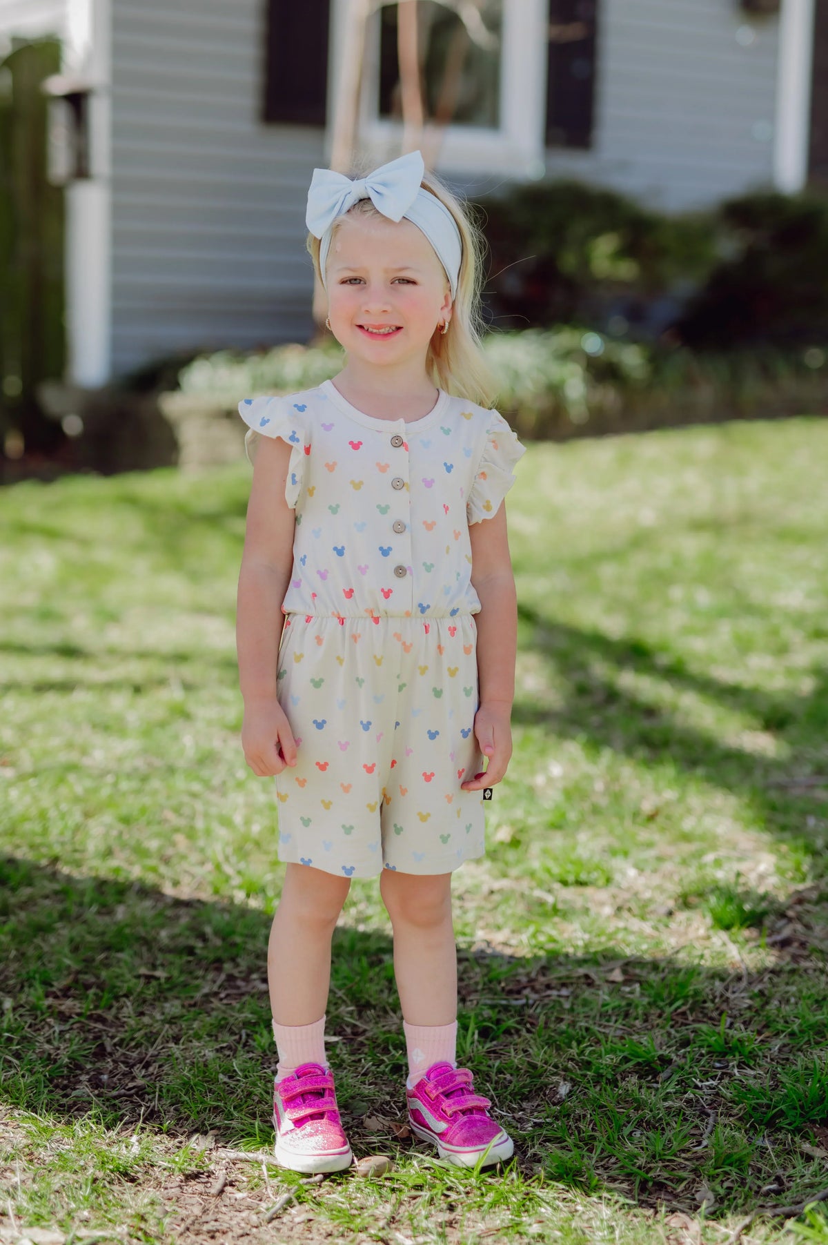 Flutter Sleeve Romper in Pastel Mickey Mouse Main image