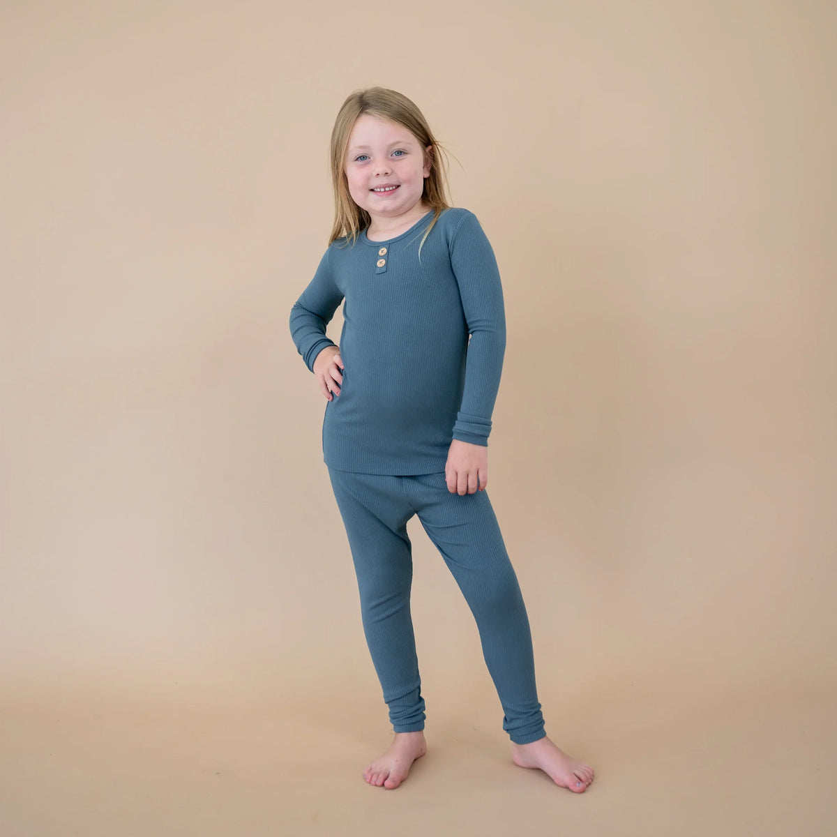 Ribbed Henley Set in Atlantic Main image