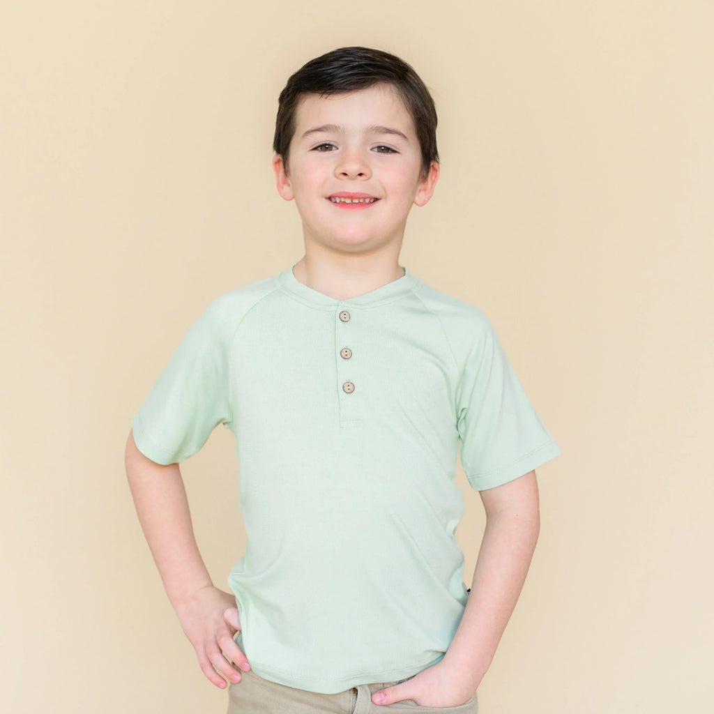 Short Sleeve Toddler Henley Tee in Basil