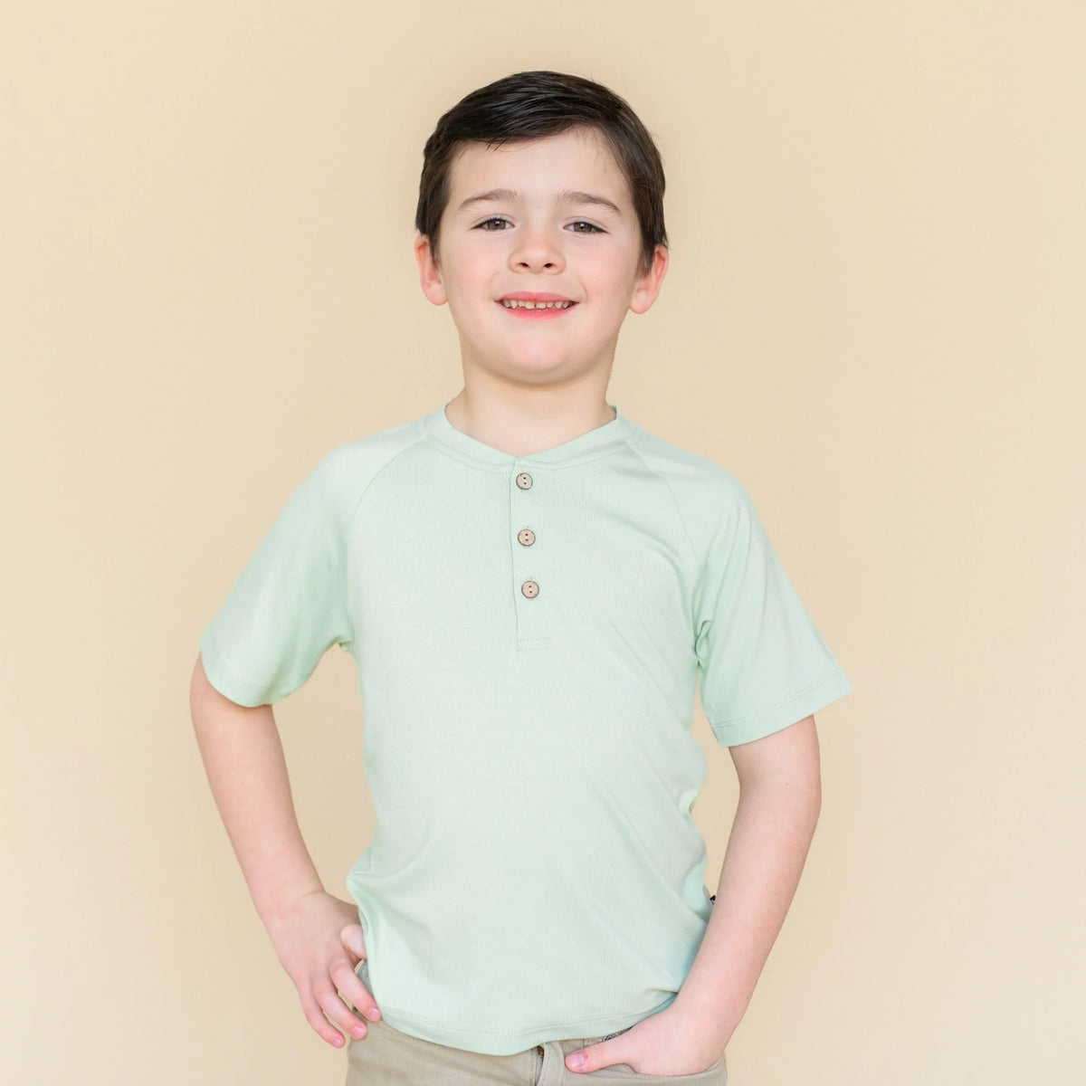 Short Sleeve Toddler Henley Tee in Basil Main image