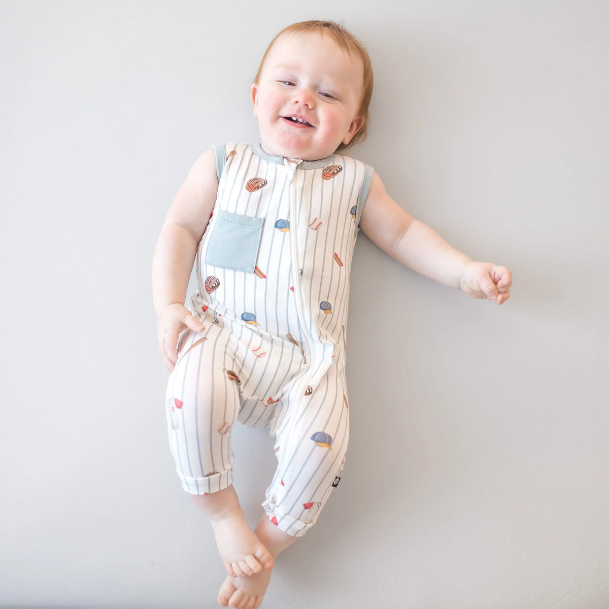 Zippered Sleeveless Romper in Home Run Main image