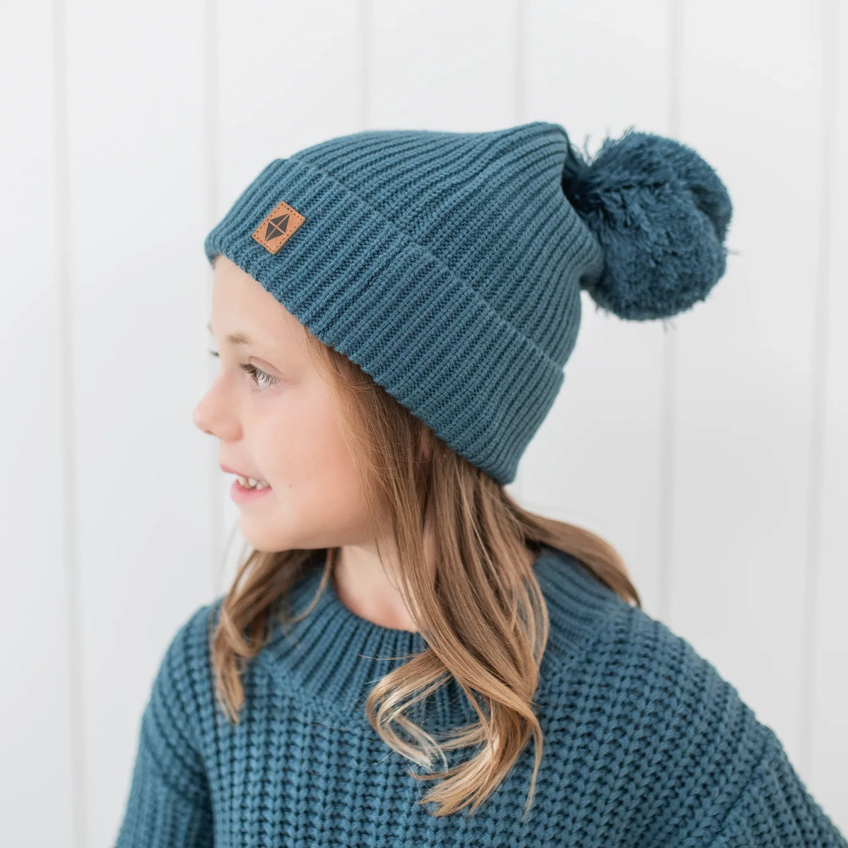 Chunky Knit Pom Beanie in Atlantic Main image