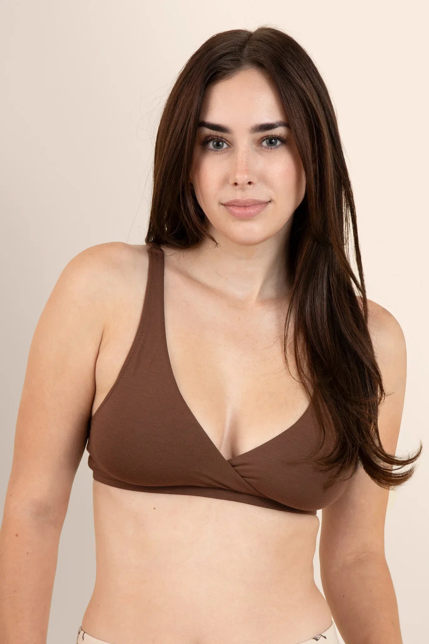 Women's Cross Front Bralette in Toffee Secondary image