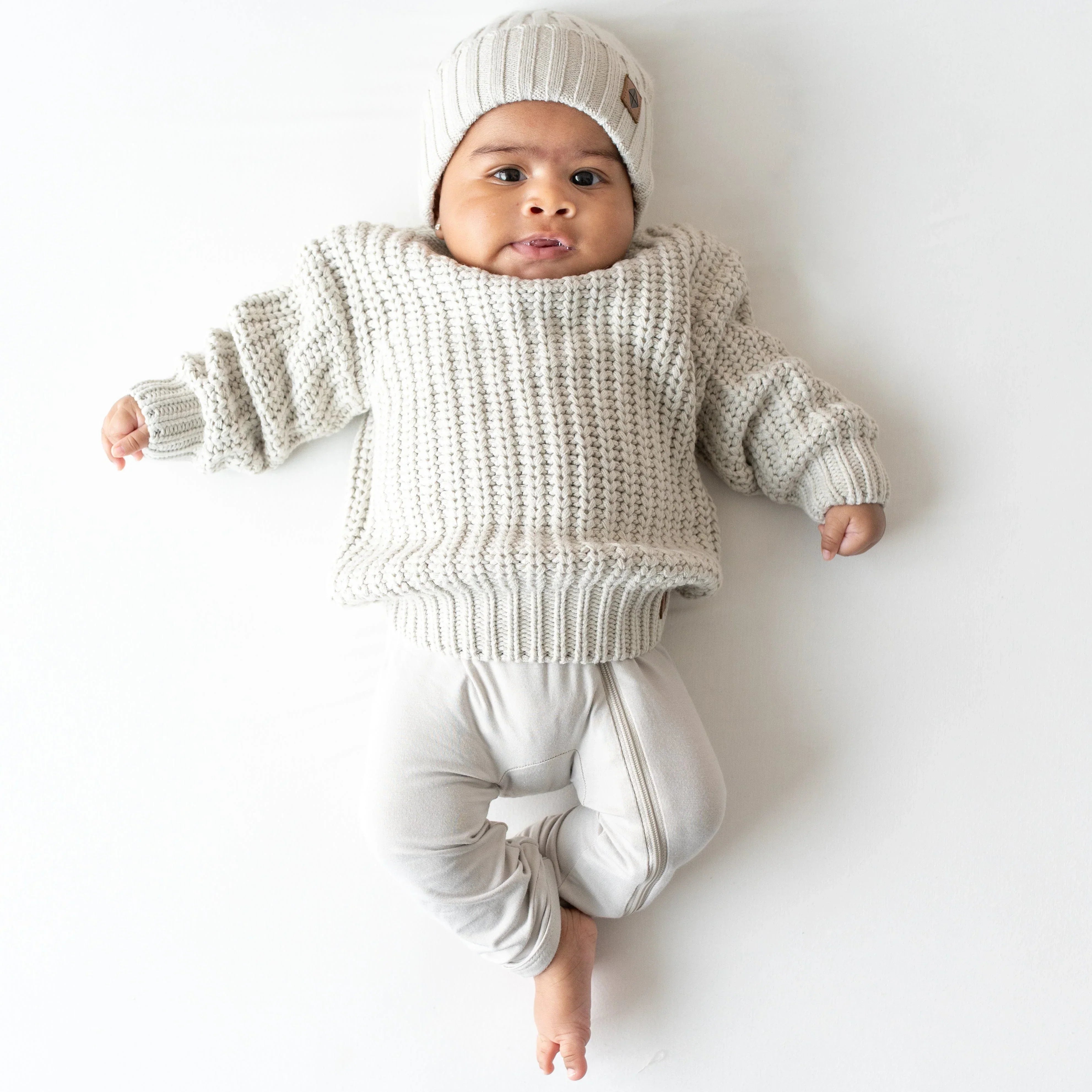 Chunky Knit Ribbed Beanie in Oat Secondary image