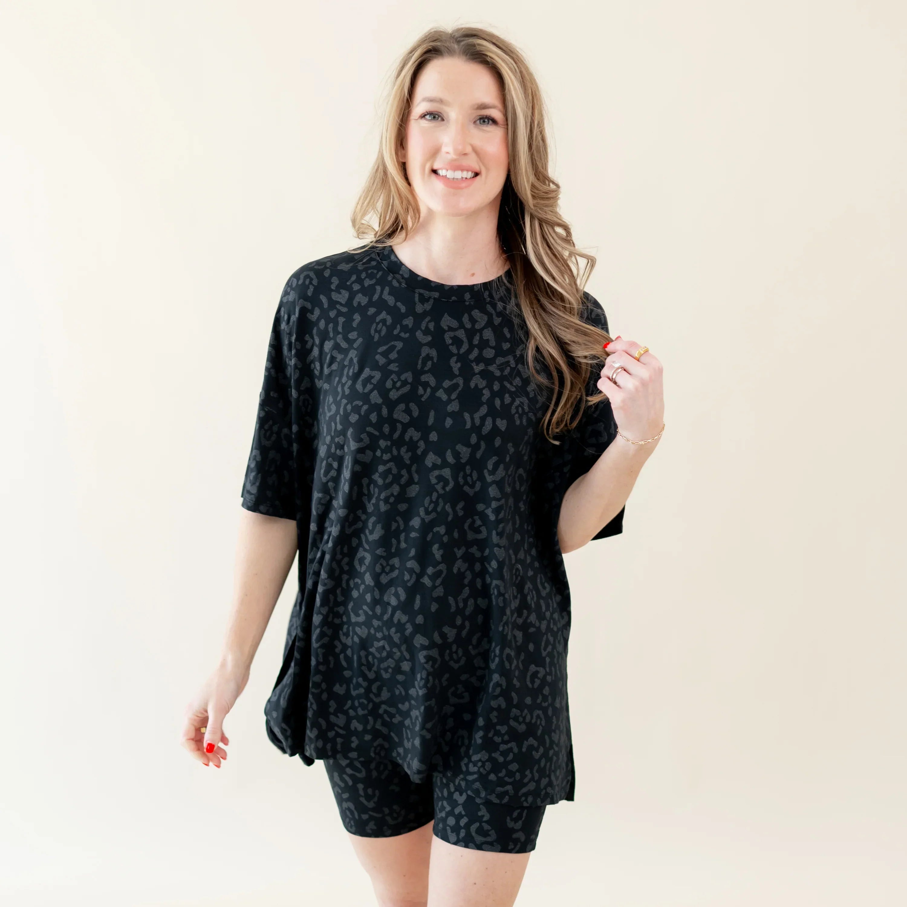 Women’s Biker Short Set in Midnight Leopard Secondary image