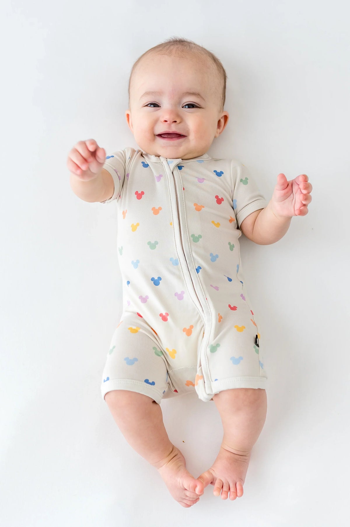 Zipper Shortall Romper in Pastel Mickey Mouse Main image