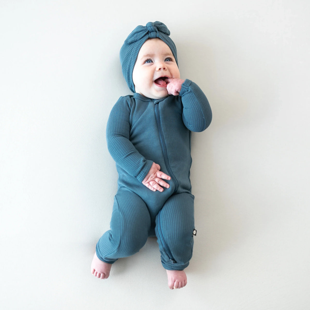 Ribbed Zipper Romper in Atlantic Main image