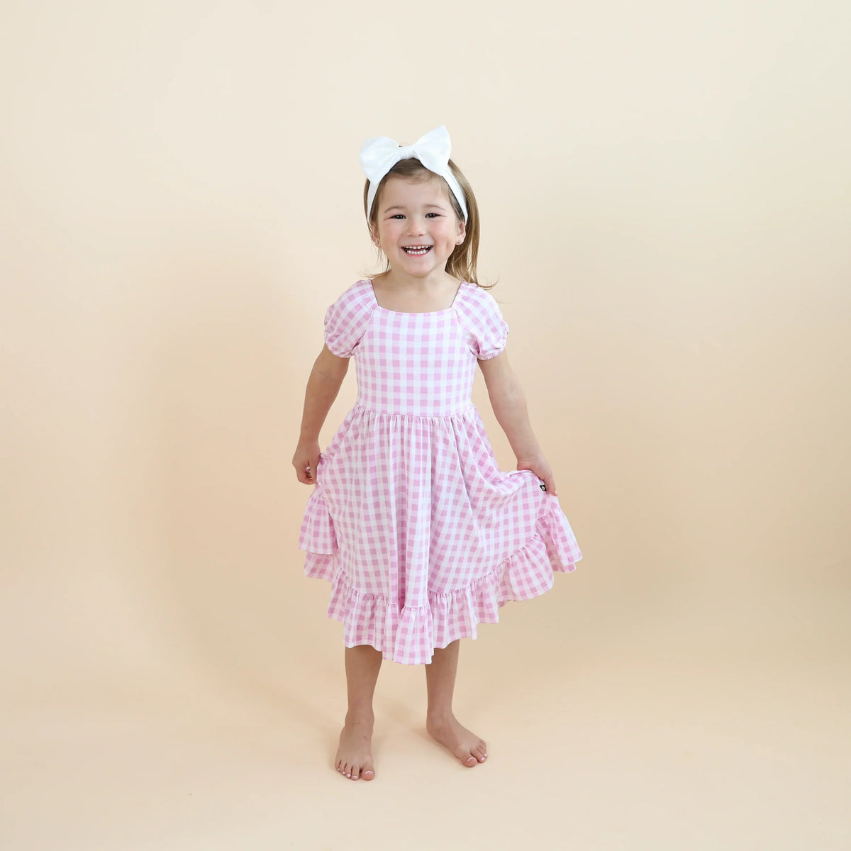 Puff Sleeve Twirl Dress in Gingham Thistle Main image