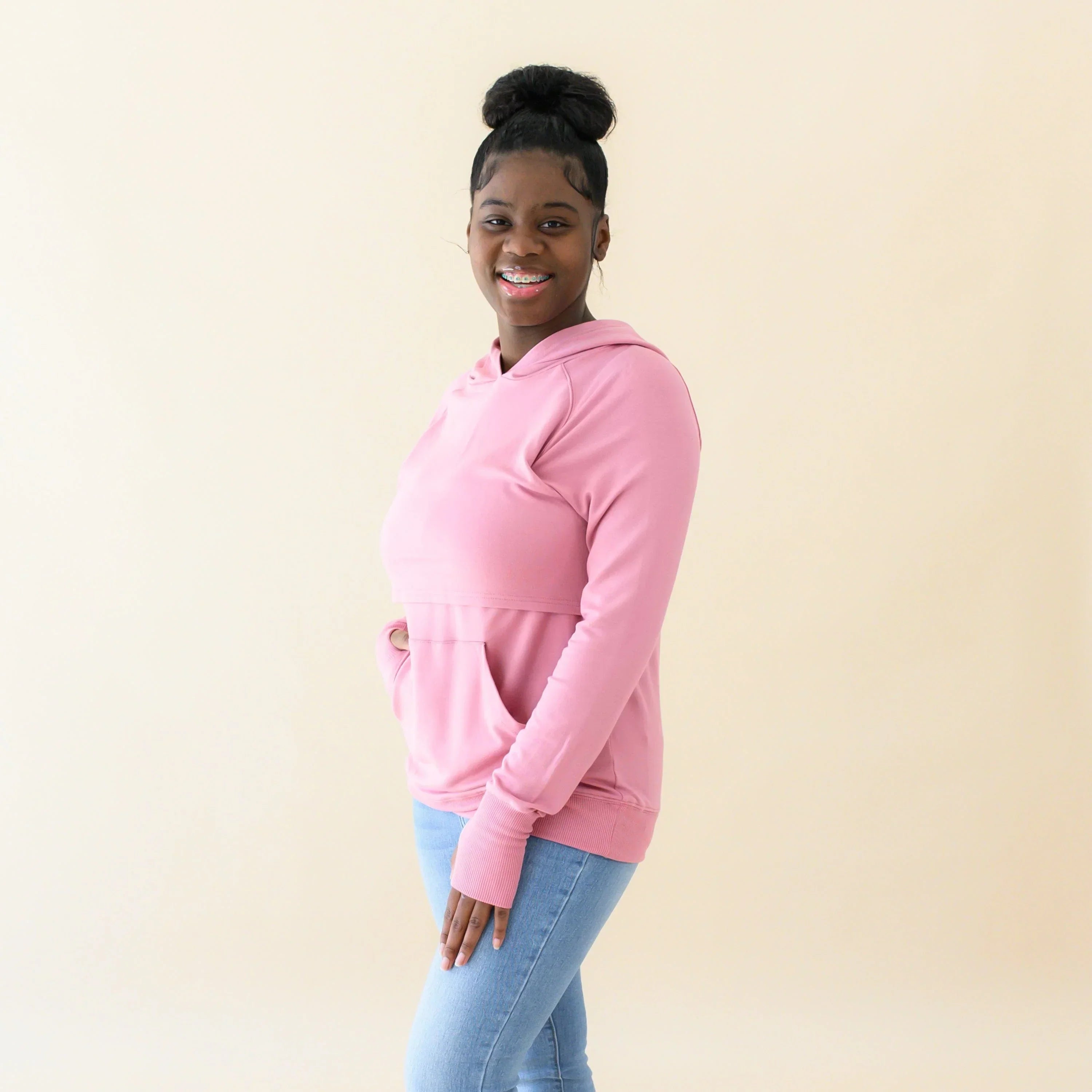 Women's French Terry Nursing Hoodie in Apple Blossom Secondary image
