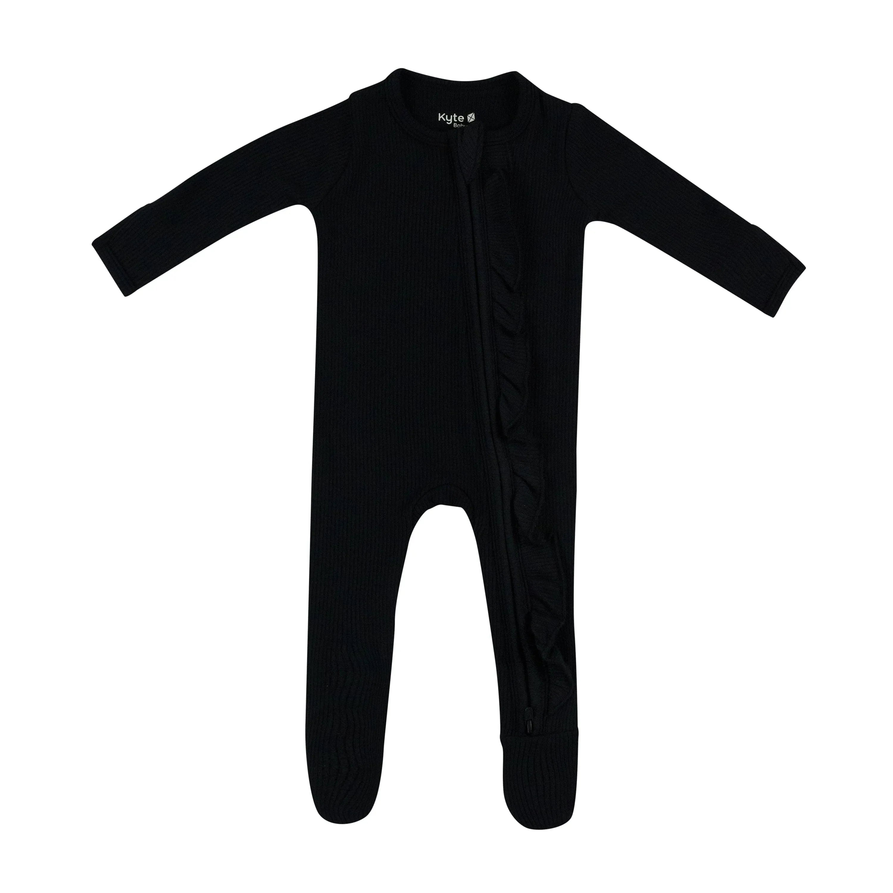 Ribbed Ruffle Zipper Footie in Midnight Secondary image