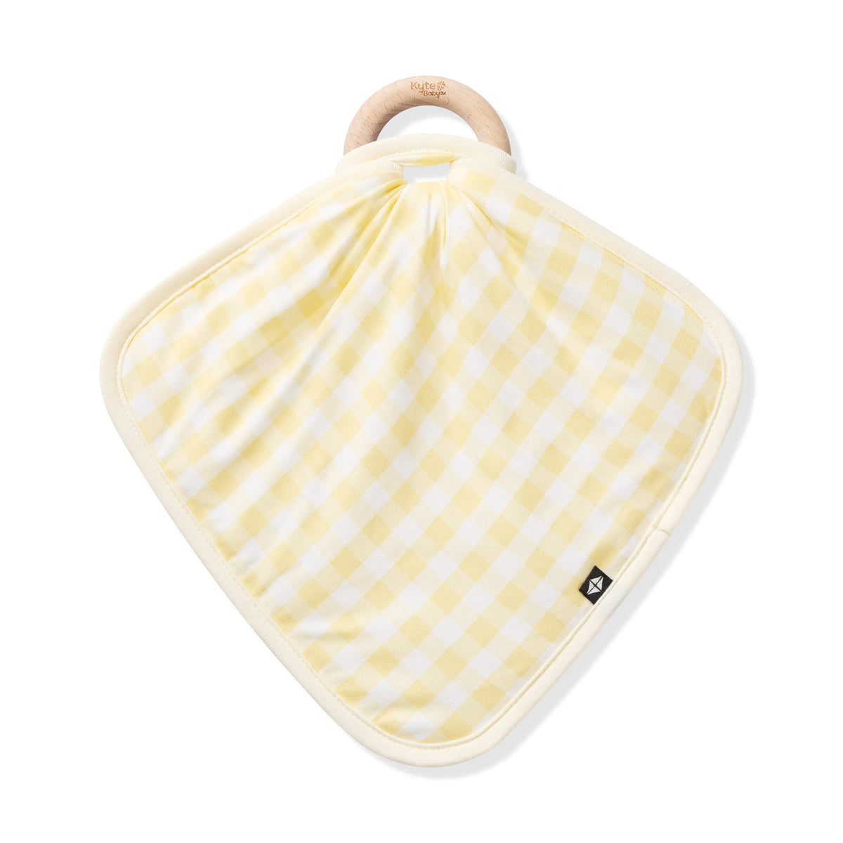 Lovey in Gingham Chamomile with Removable Wooden Teething Ring Main image