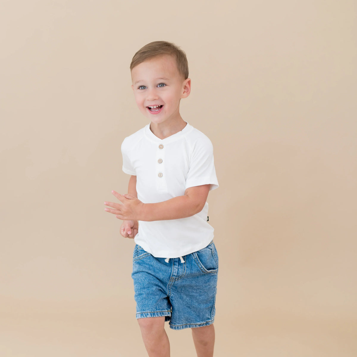 Short Sleeve Toddler Henley Tee in Cloud Main image