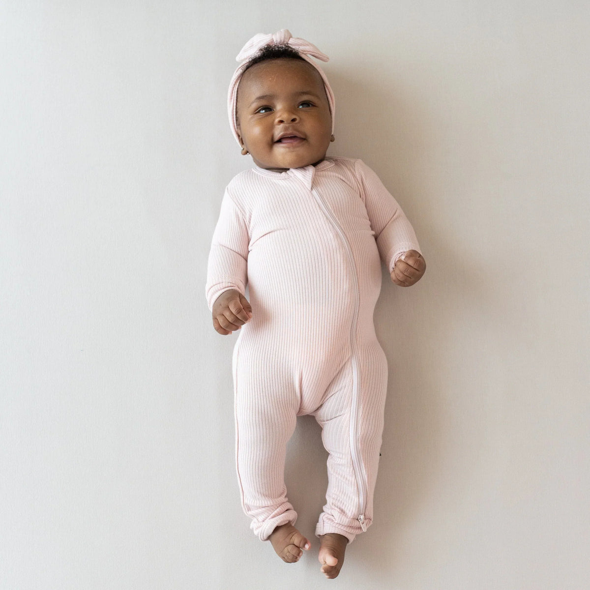 Ribbed Zipper Romper in Blush Main image