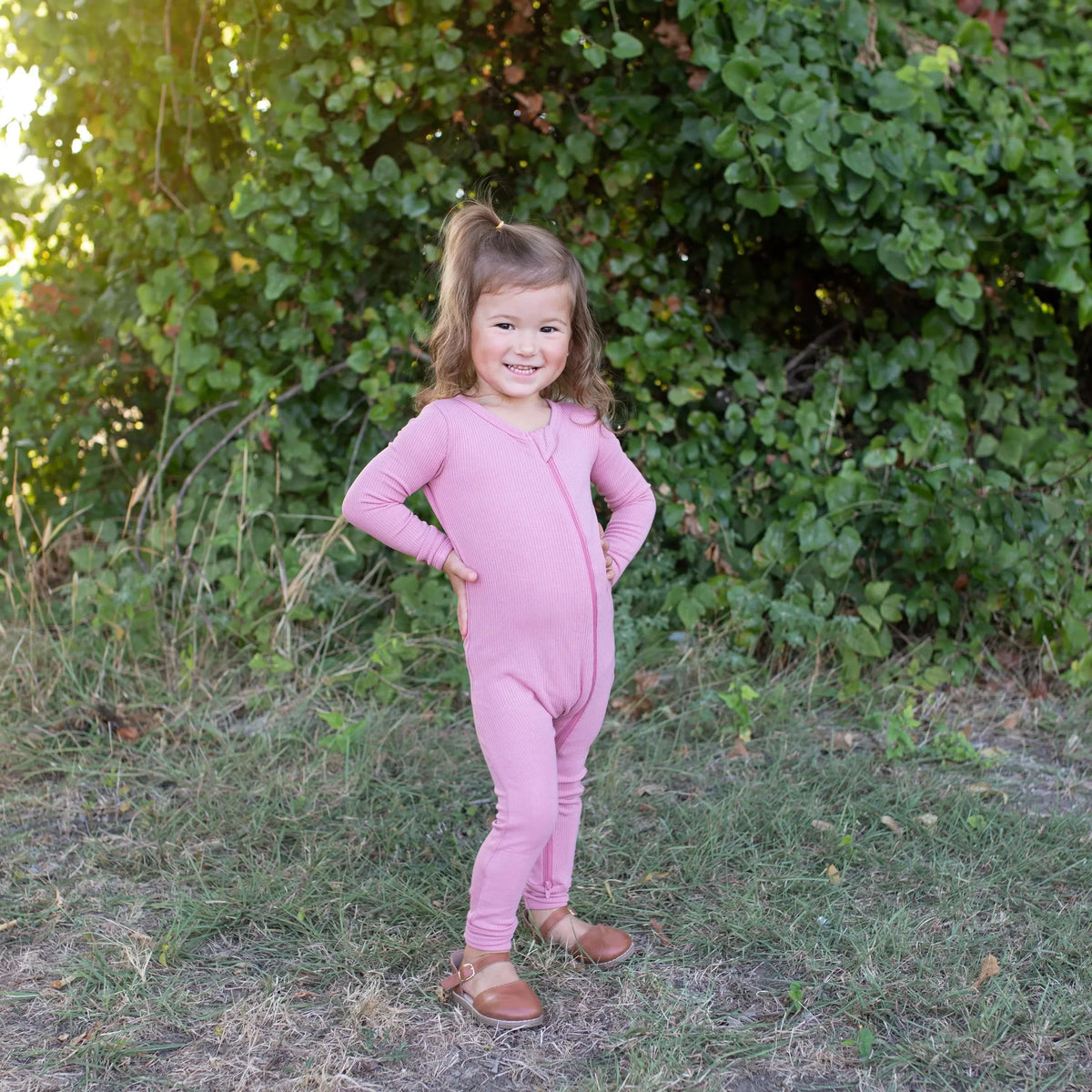 Ribbed Zipper Romper in Apple Blossom Main image