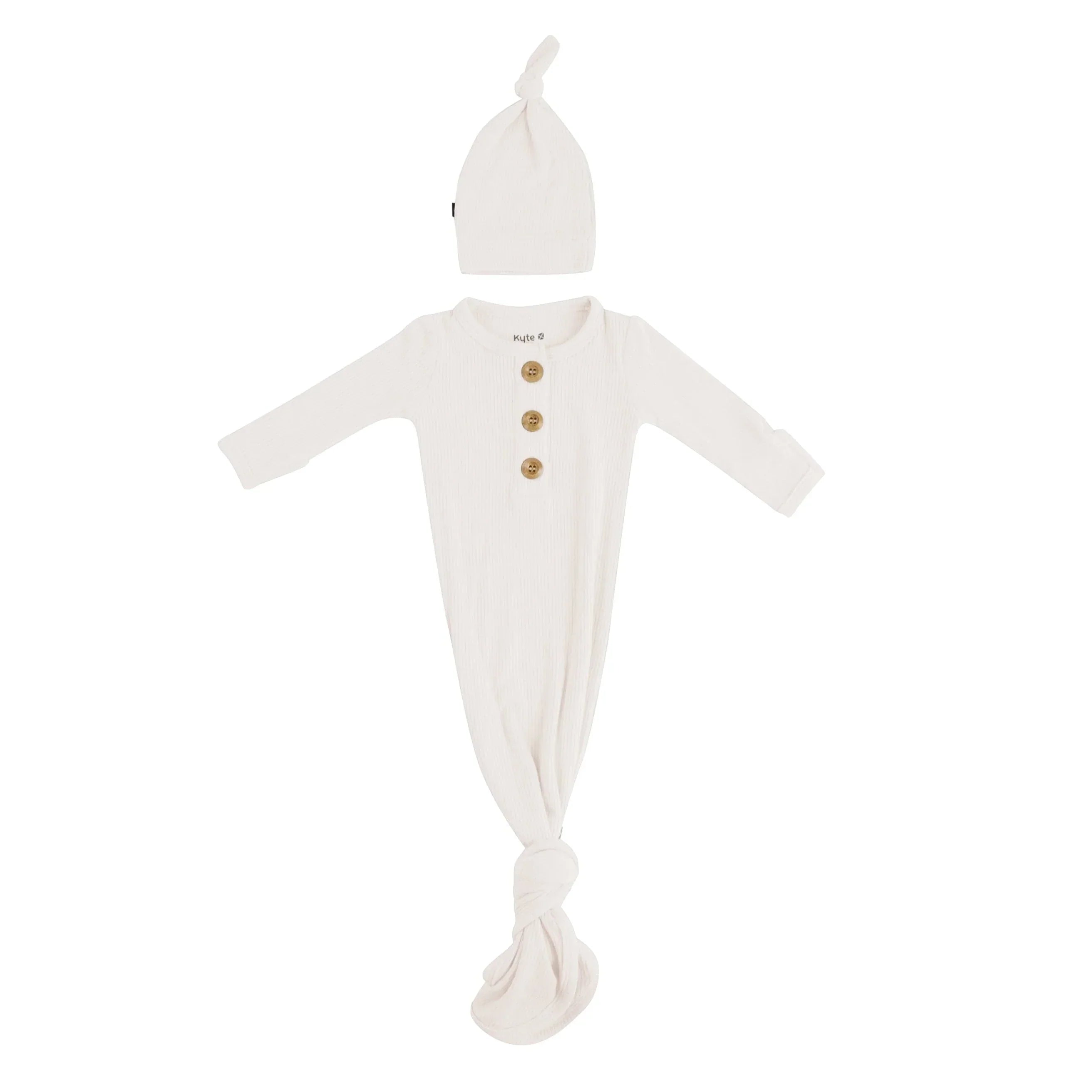 Ribbed Knotted Gown with Hat Set in Oat Secondary image
