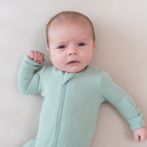 Ribbed Zipper Footie in Sage