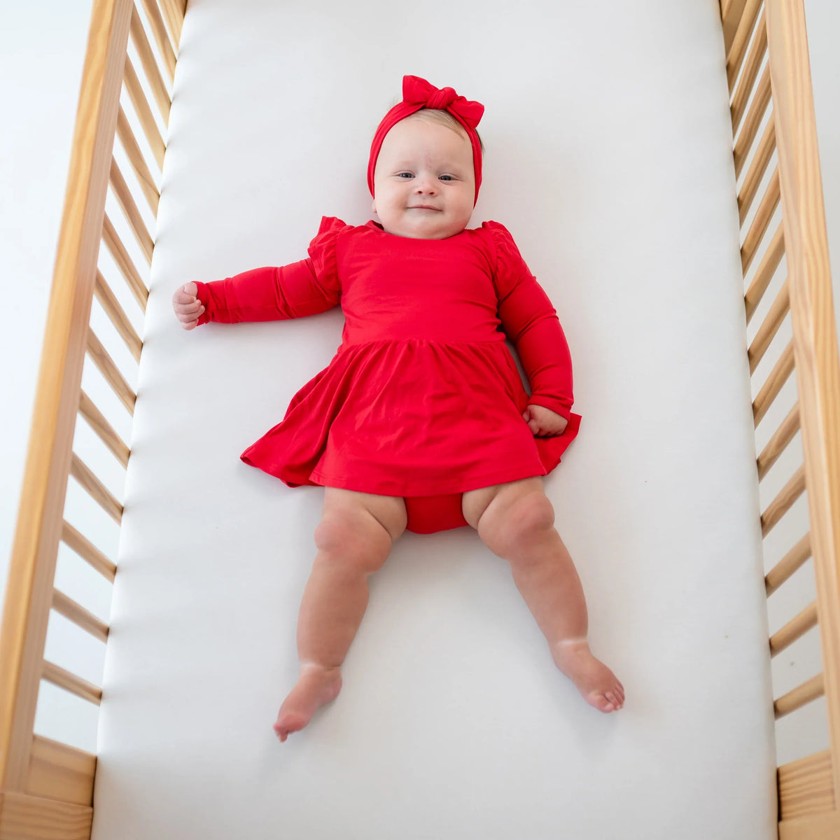 Long Sleeve Twirl Bodysuit Dress in Cardinal Main image