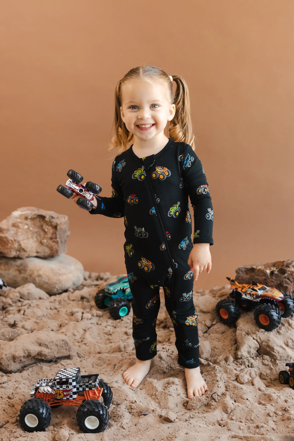 Zippered Romper in Monster Truck Main image