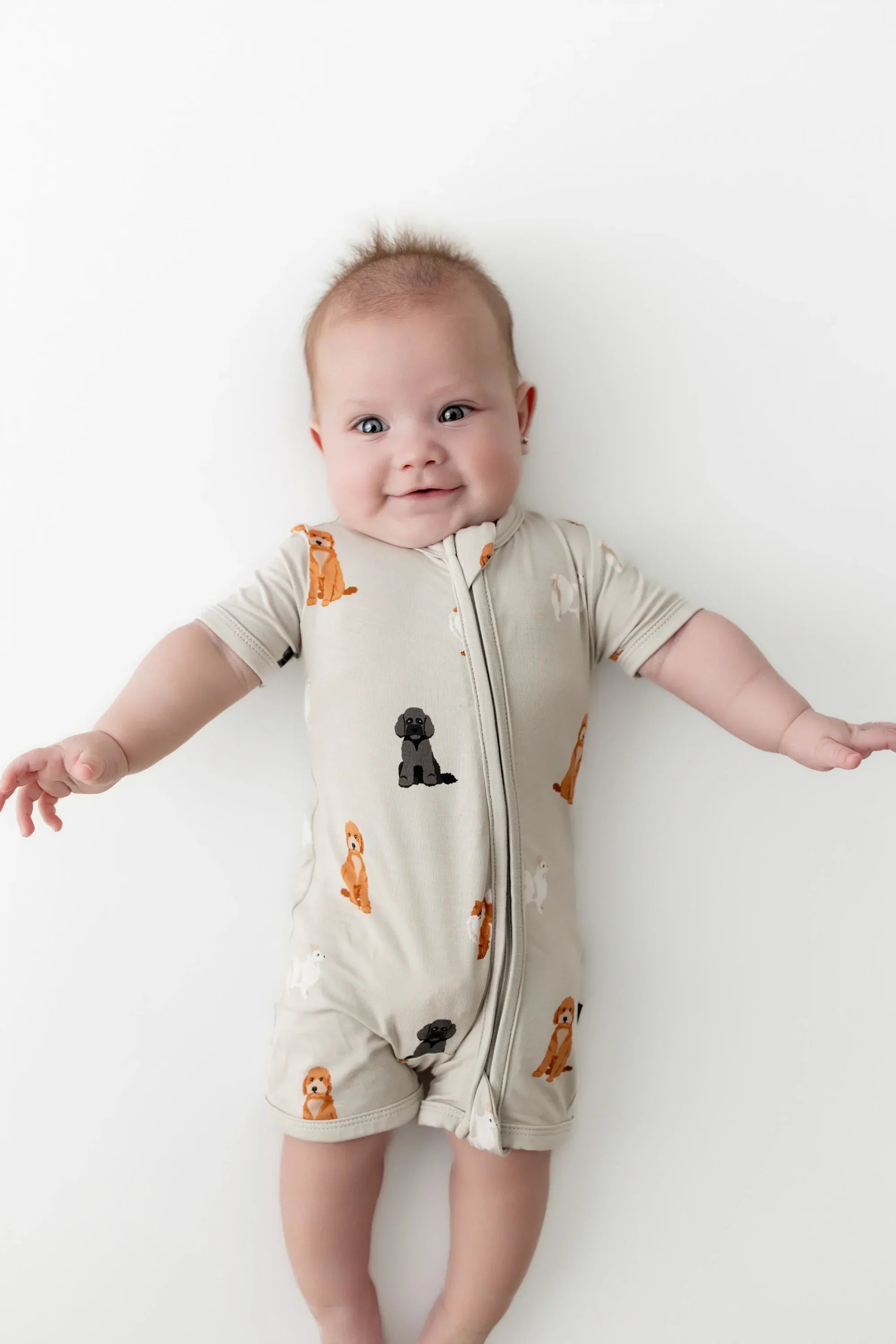 Zippered Shortall Romper in Fluffy Dog Secondary image