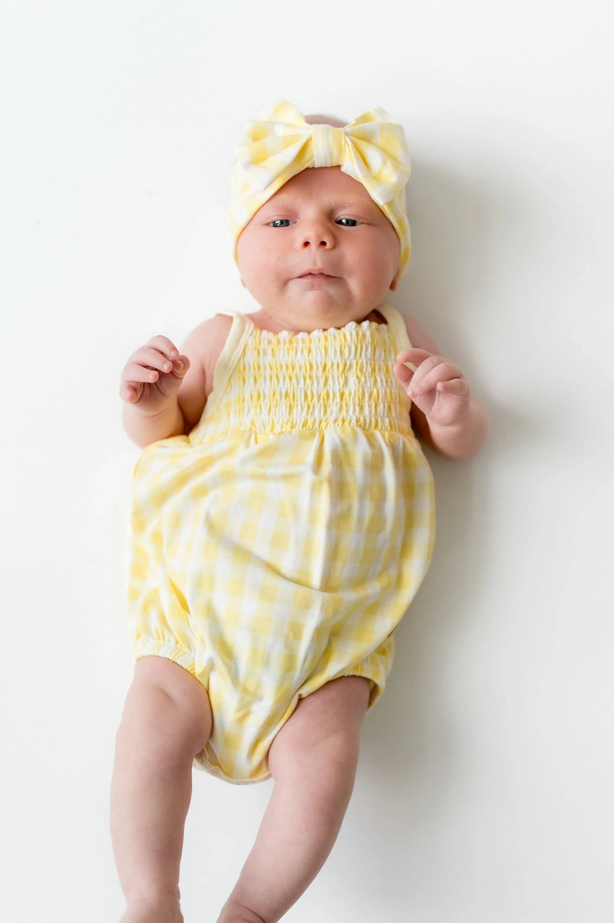Smocked Bubble Romper in Gingham Chamomile Main image